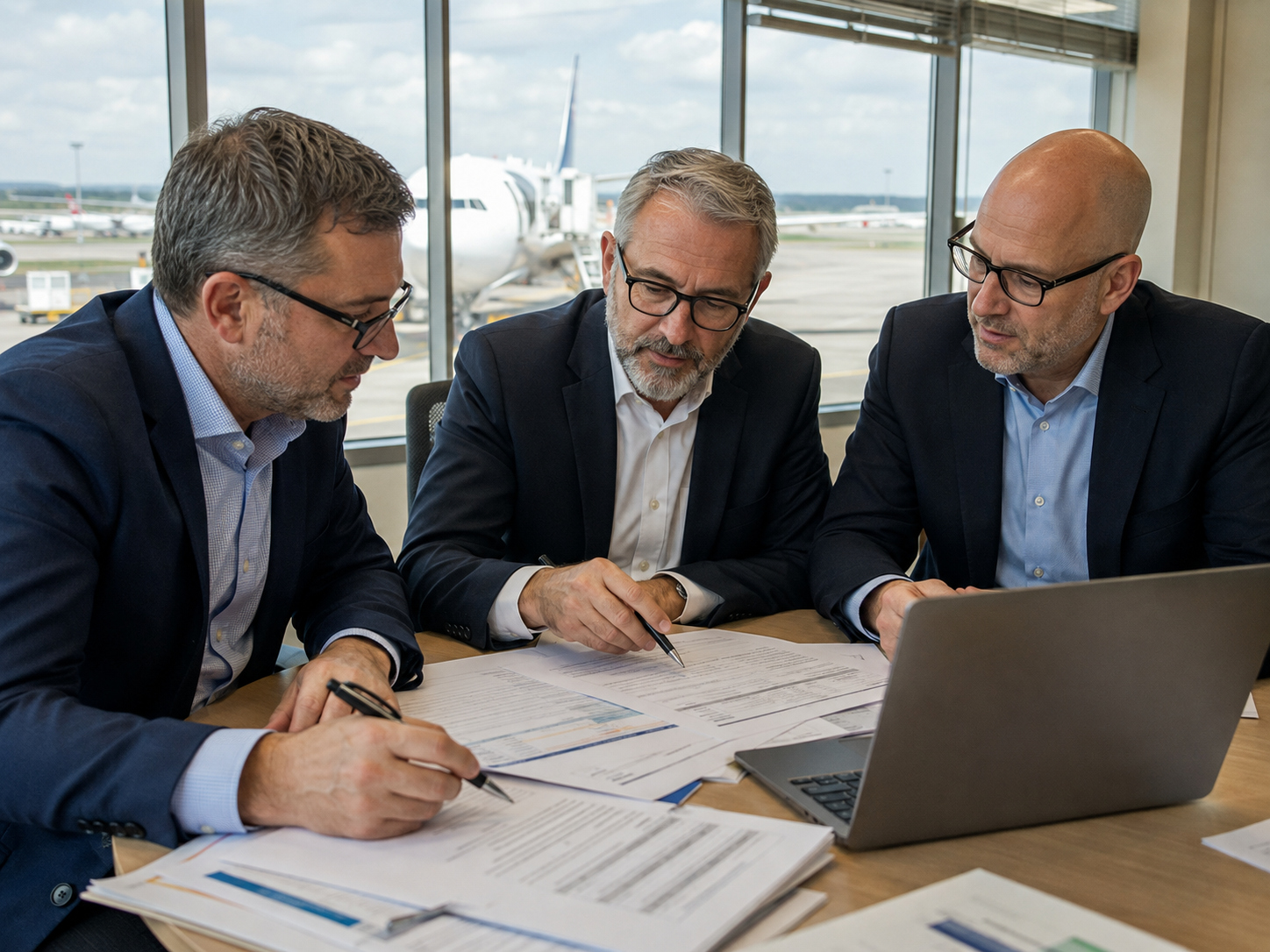 Aviation professionals reviewing a competitive tender