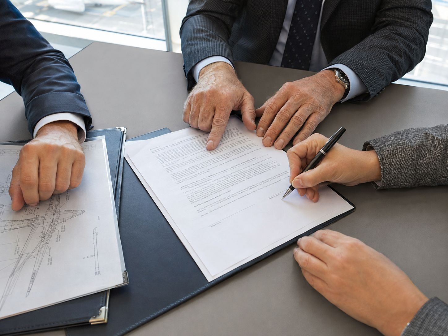 Aircraft transaction documents being reviewed and signed