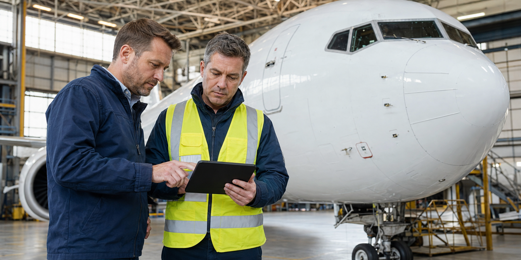 Commercial and technical representatives reviewing an aircraft transaction