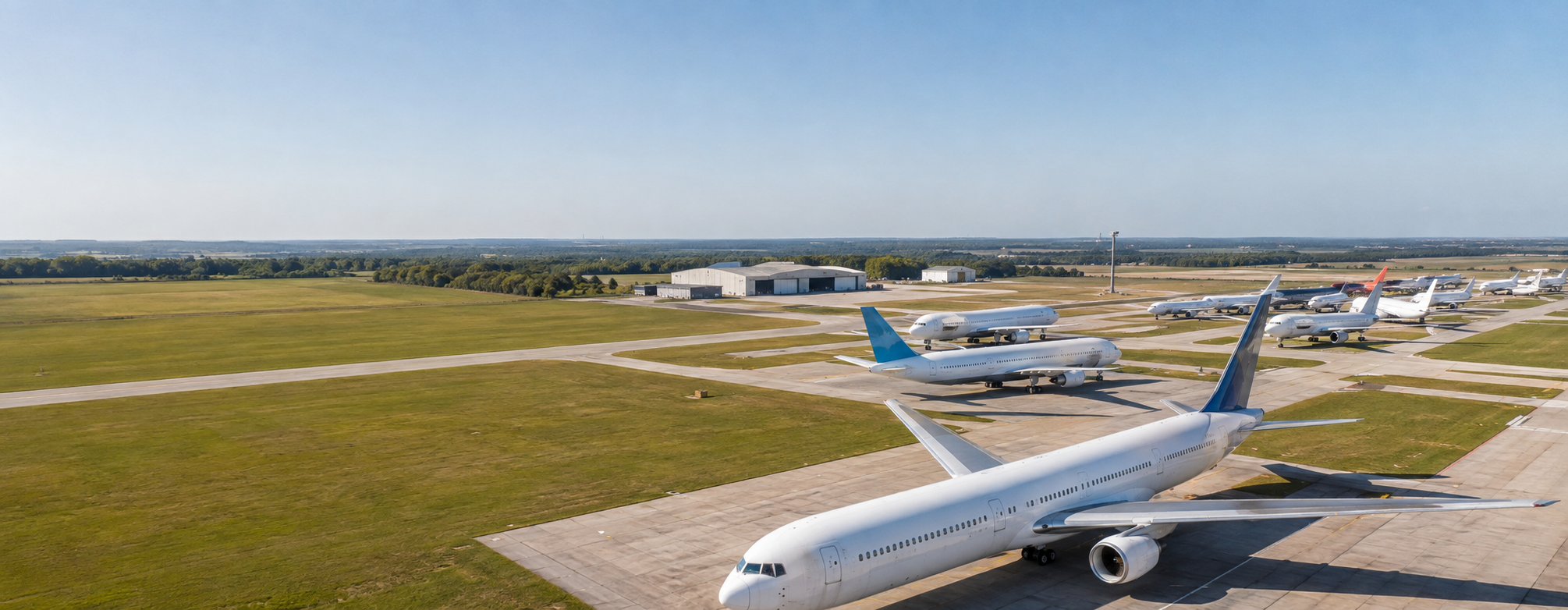 Commercial aircraft parked at an aviation storage facility