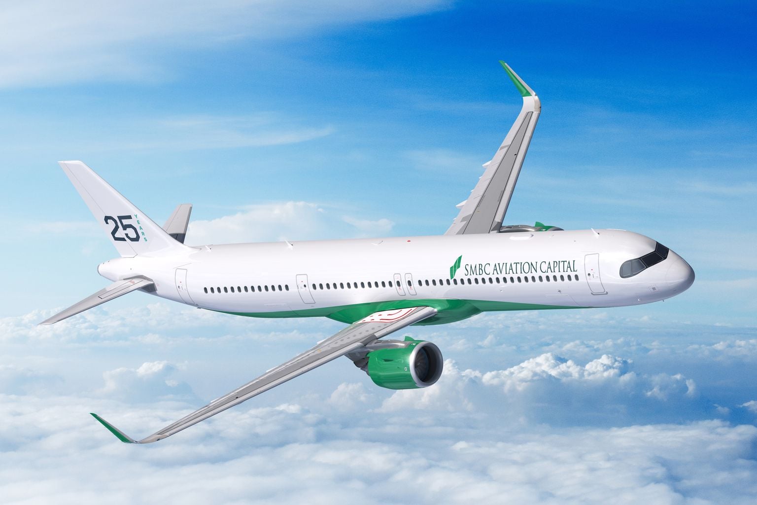 SMBC Aviation Capital A321neo LR above the clouds, Airbus press illustration