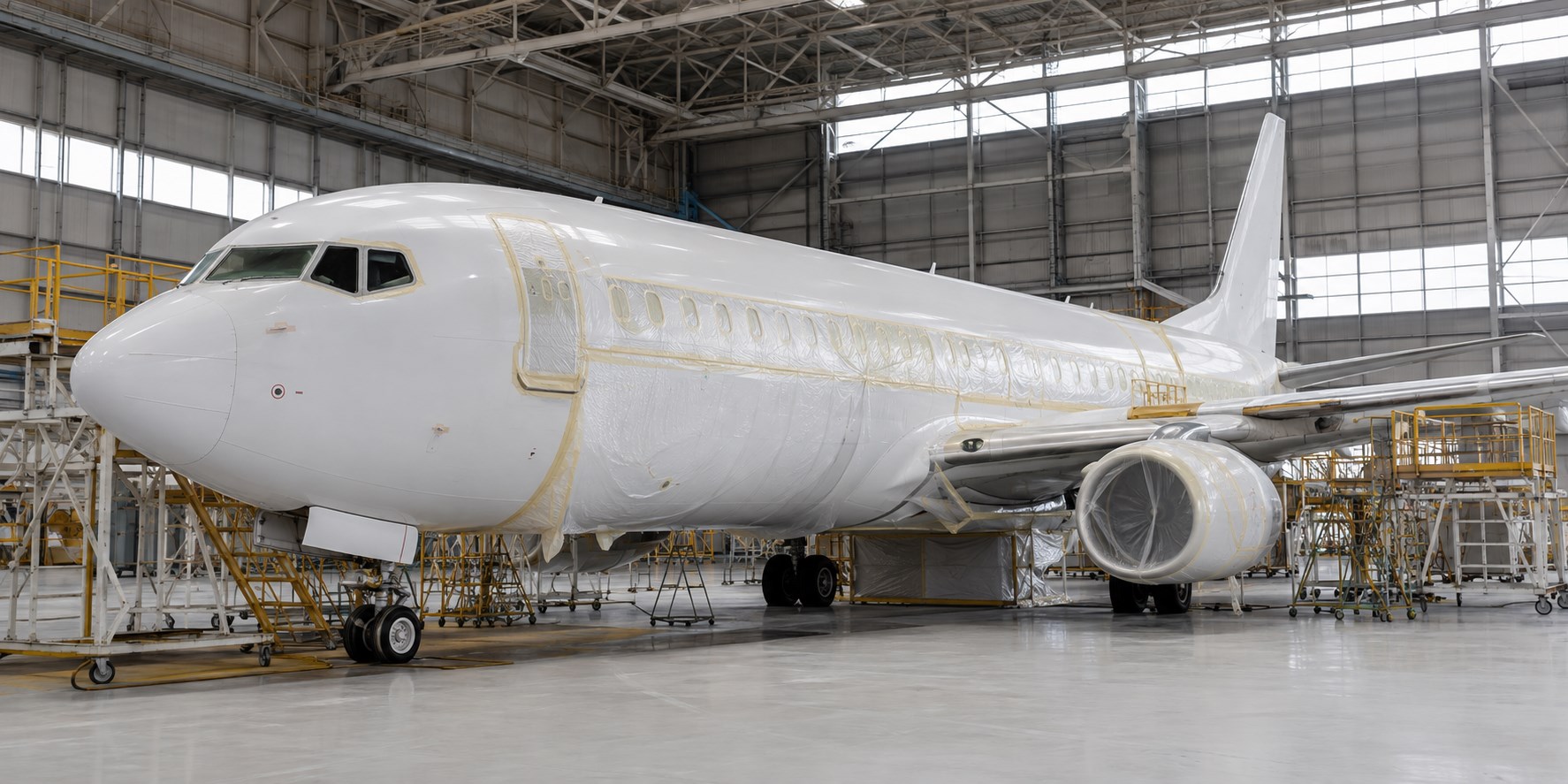 Aircraft protected and prepared for a modification project