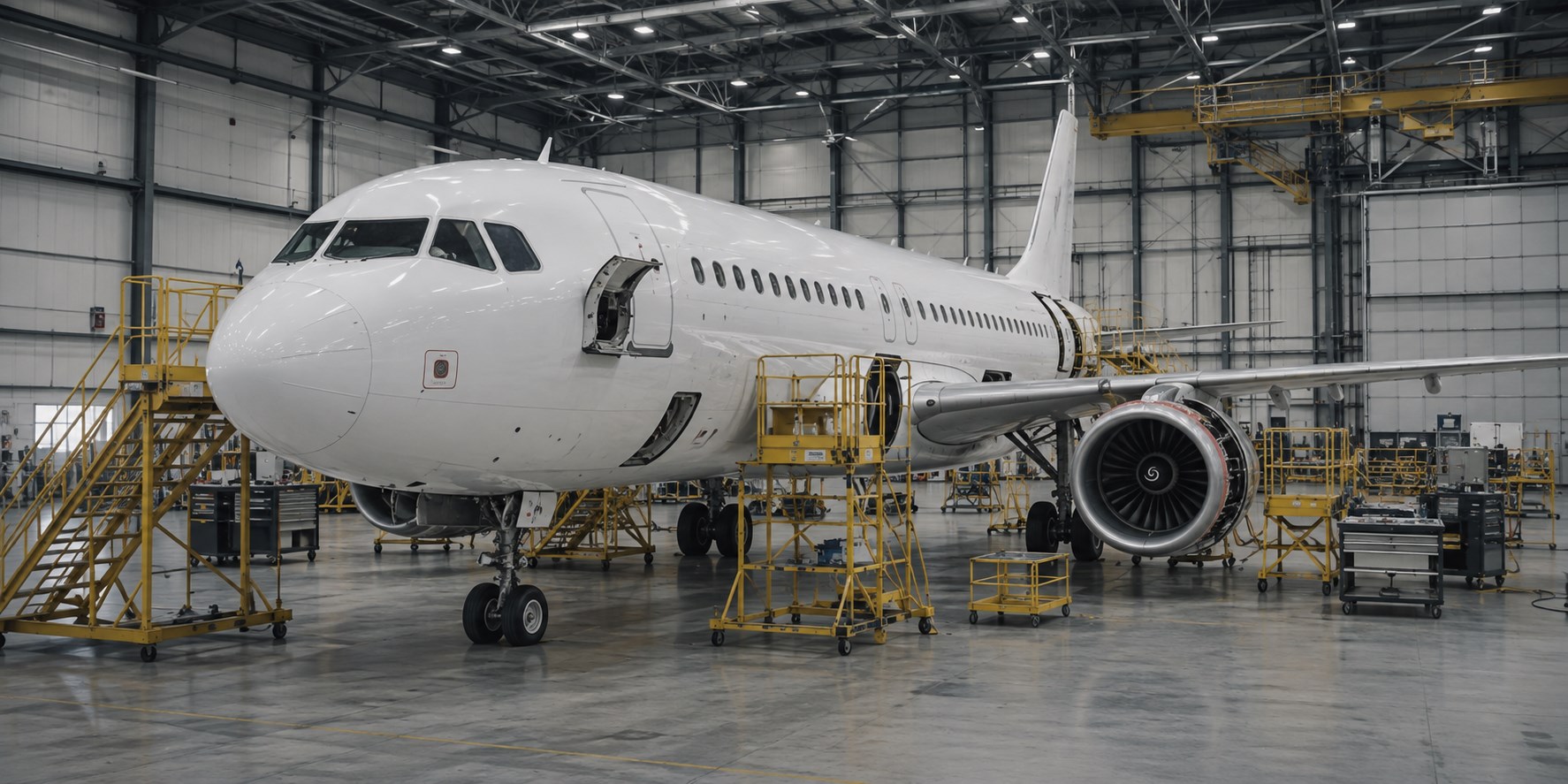 Aircraft maintenance event coordinated inside an MRO hangar